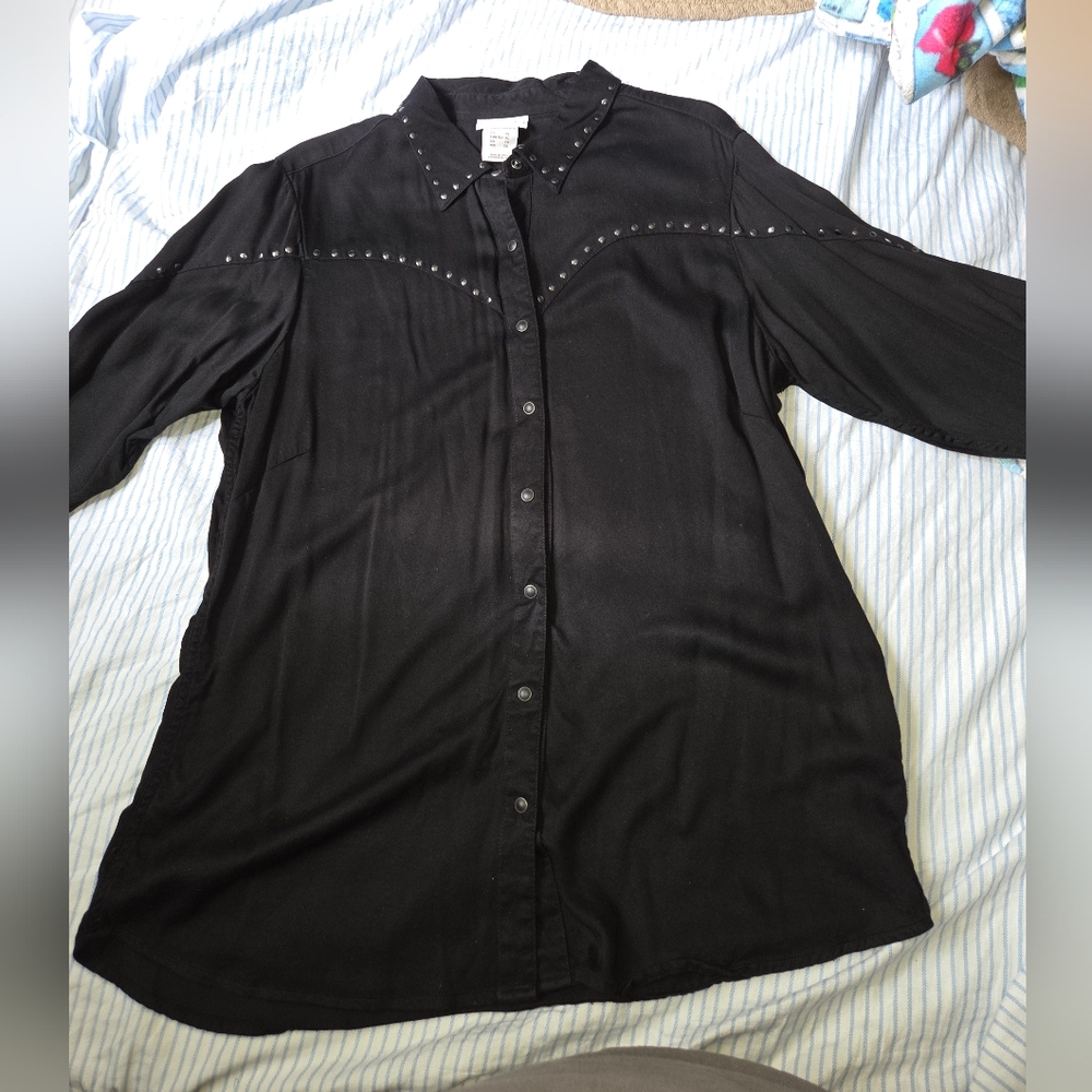 Black Button-Up Shirt with Studded Details